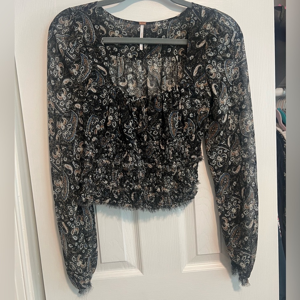 Free People Cropped Paisley Blouse